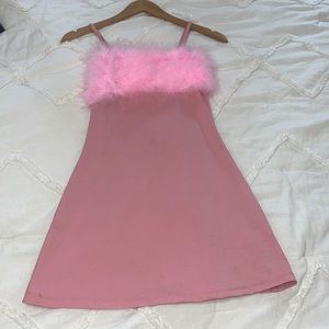 Dolls Kill pink feather mini dress
